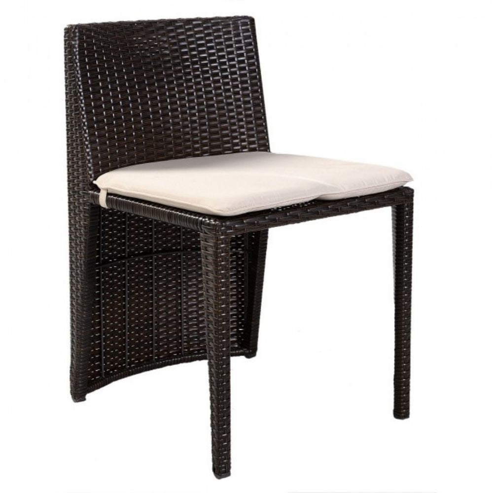 3-Pieces Wicker Patio Cushioned Outdoor Chair and Table Set with Beige Cushion