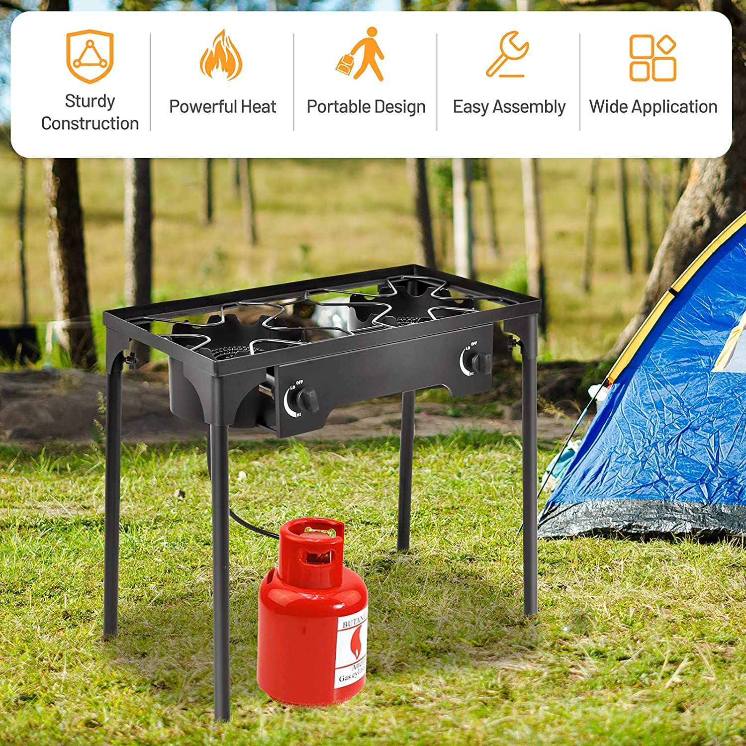 150000 BTU Double Burner Gas Propane Cooker Outdoor Stove BBQ Grill