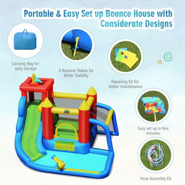 Inflatable Bounce House, Bouncer with Water Slide Splash Pool without Blower