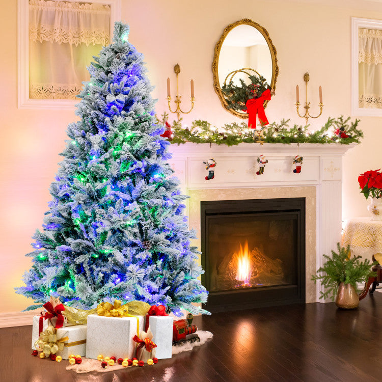 7 Feet Artificial Xmas Tree with Pine Needles and LED Lights