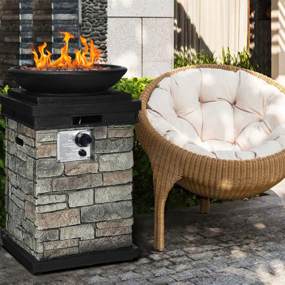 19 in. Gray Outdoor Propane Burning Fire Bowl Column Firepit Heater