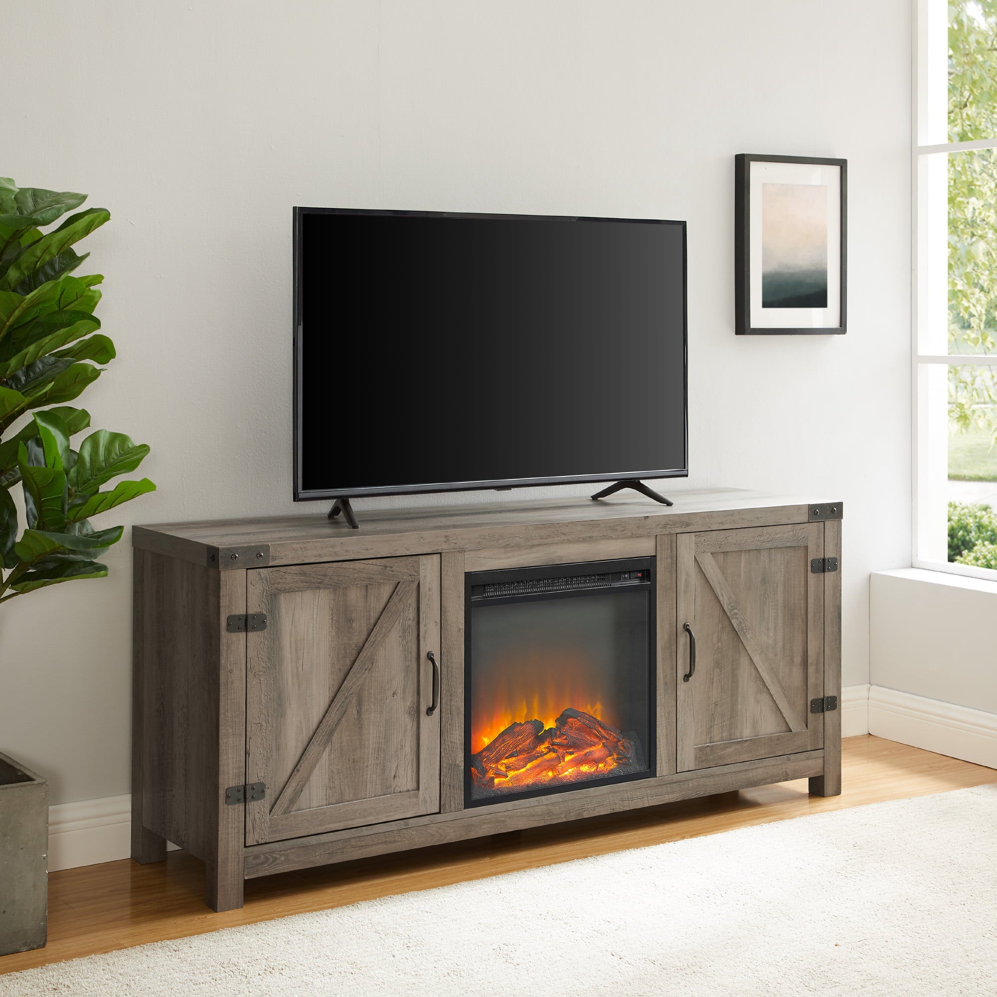 SUGIFT Fireplace TV Stand for TVs up to 65inch, Black Oak