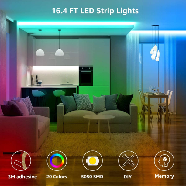 SUGIFT 16.4ft Led Strip Lights, RGB 5050 Color Changing LED Light Strips Kit with Remote for Bedroom, Kitchen, Home Decoration