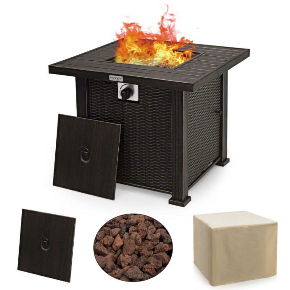 30 in. Outdoor Square Propane Gas Fire Pit Table with Table Cover