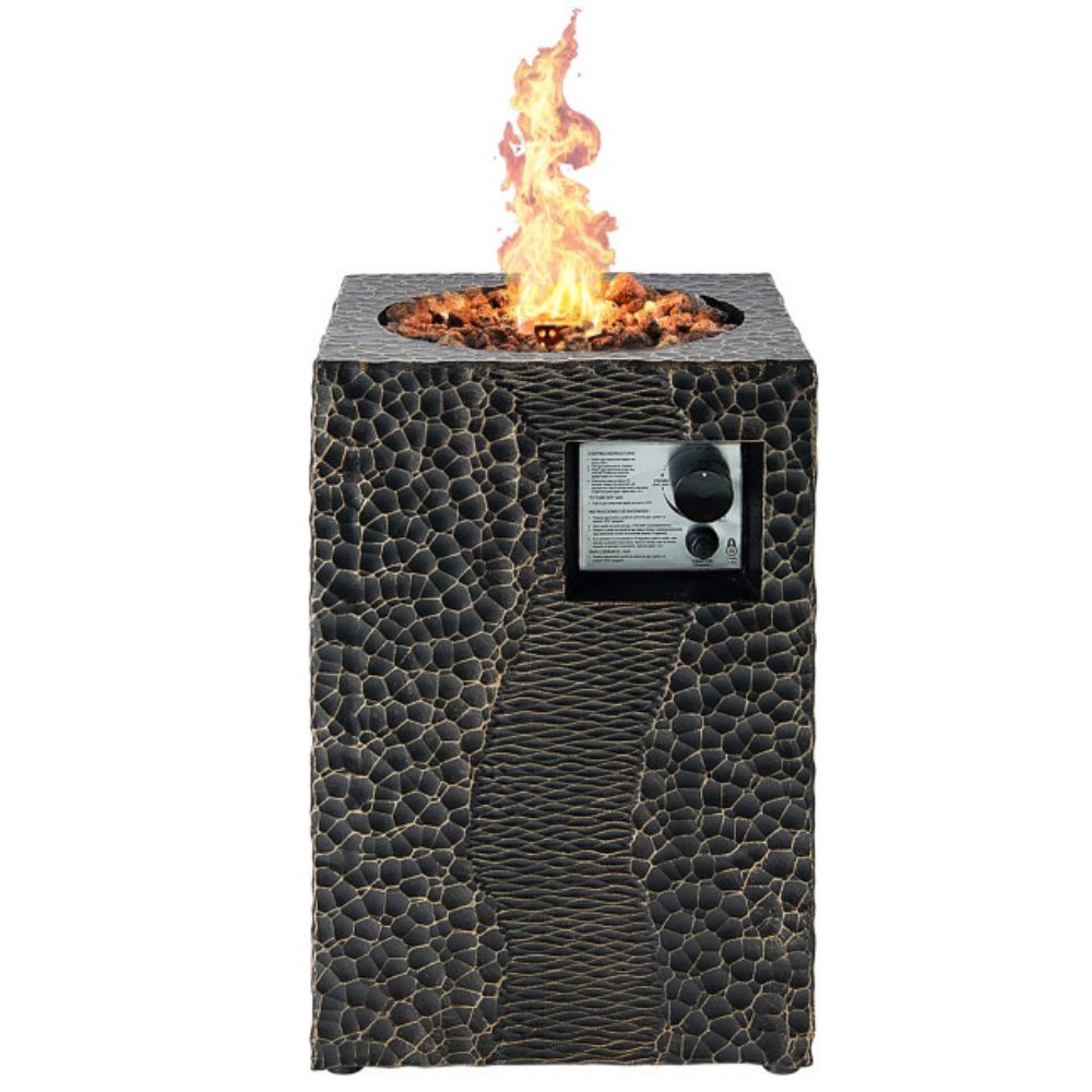 16 in. Outdoor Steel Square Propane Fire Pit with Lava Rocks Waterproof Cover