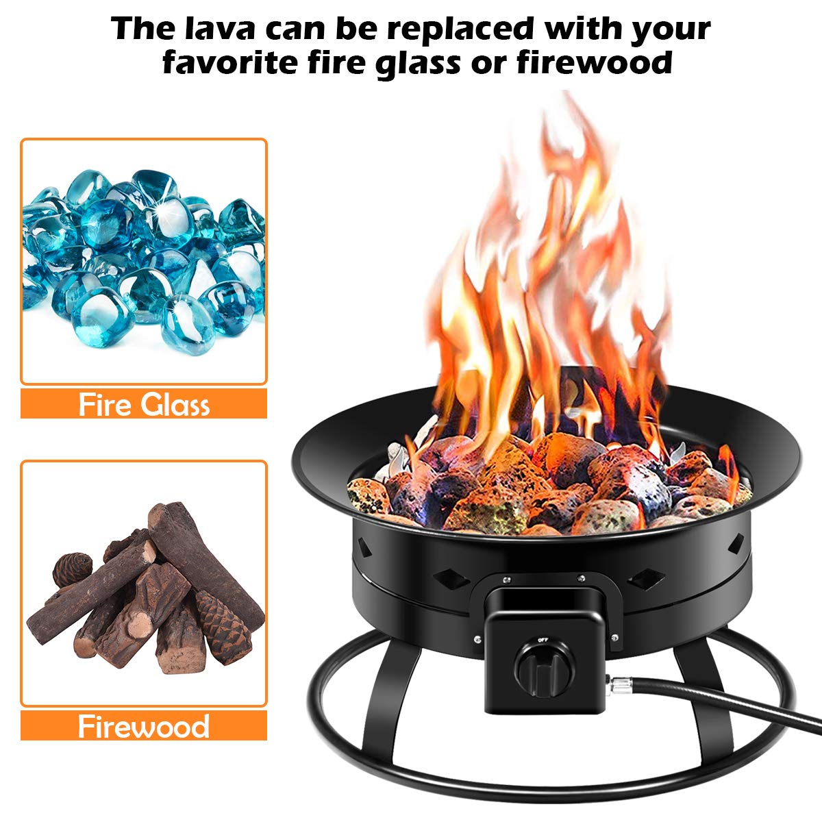 Portable Propane Gas Fire Pit with Cover and Carry Kit