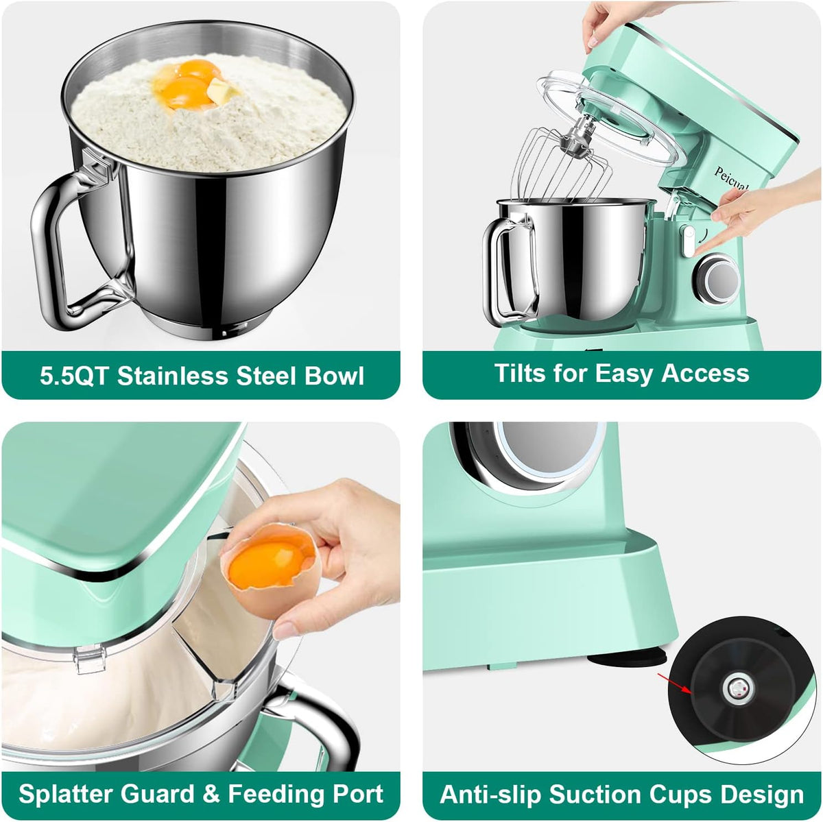 4.75QT 8-Speed Tilt-Head Stand Mixer – 380W, With Bowl, Beater, Dough Hook, Whisk