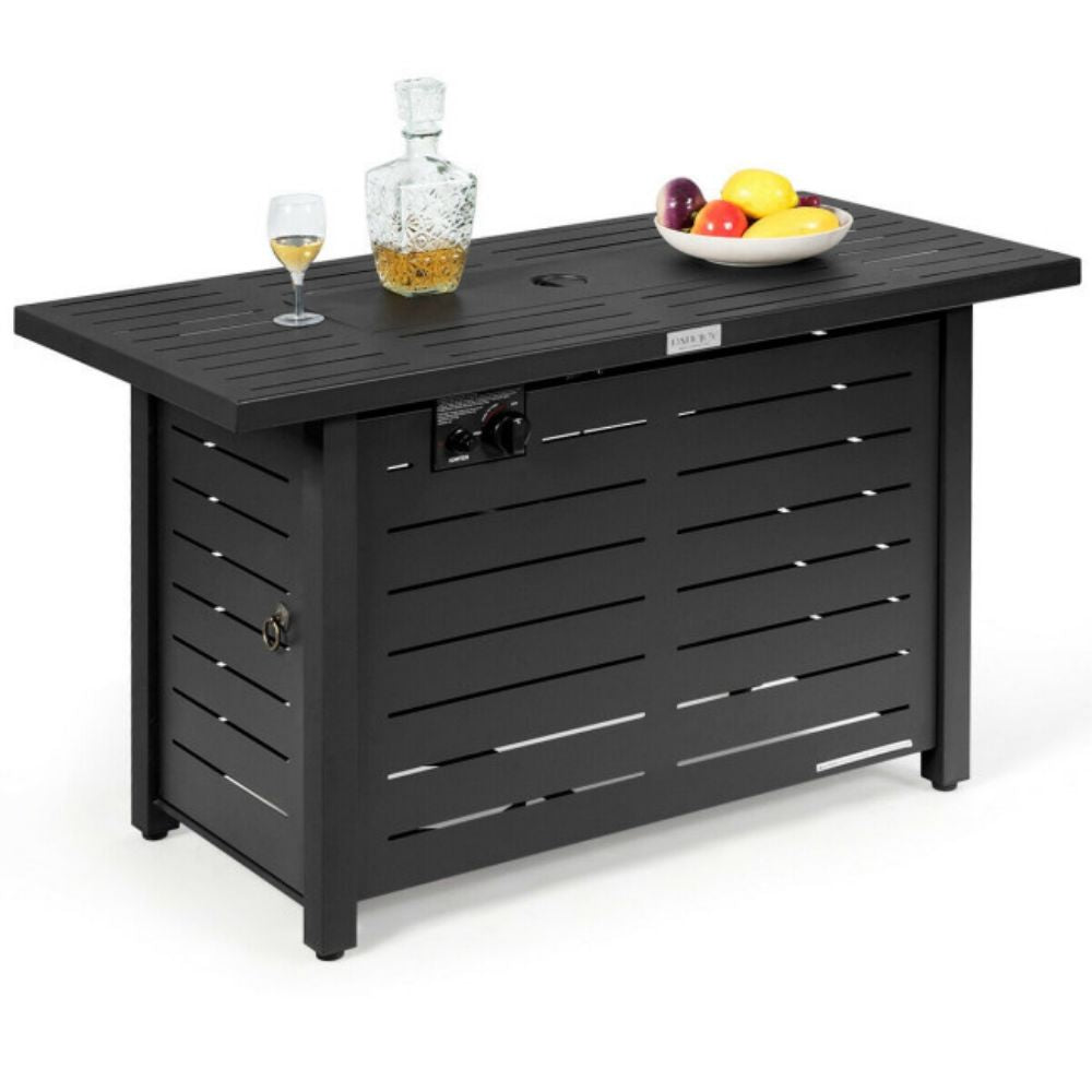 42 in. Outdoor Metal Rectangular Propane Gas Fire Pit Table with Table Cover