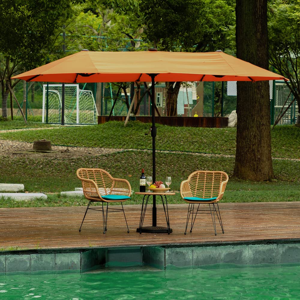 SUGIFT 13' x 6.5' Rectangular Outdoor Patio Market Umbrella with Crank-Orange