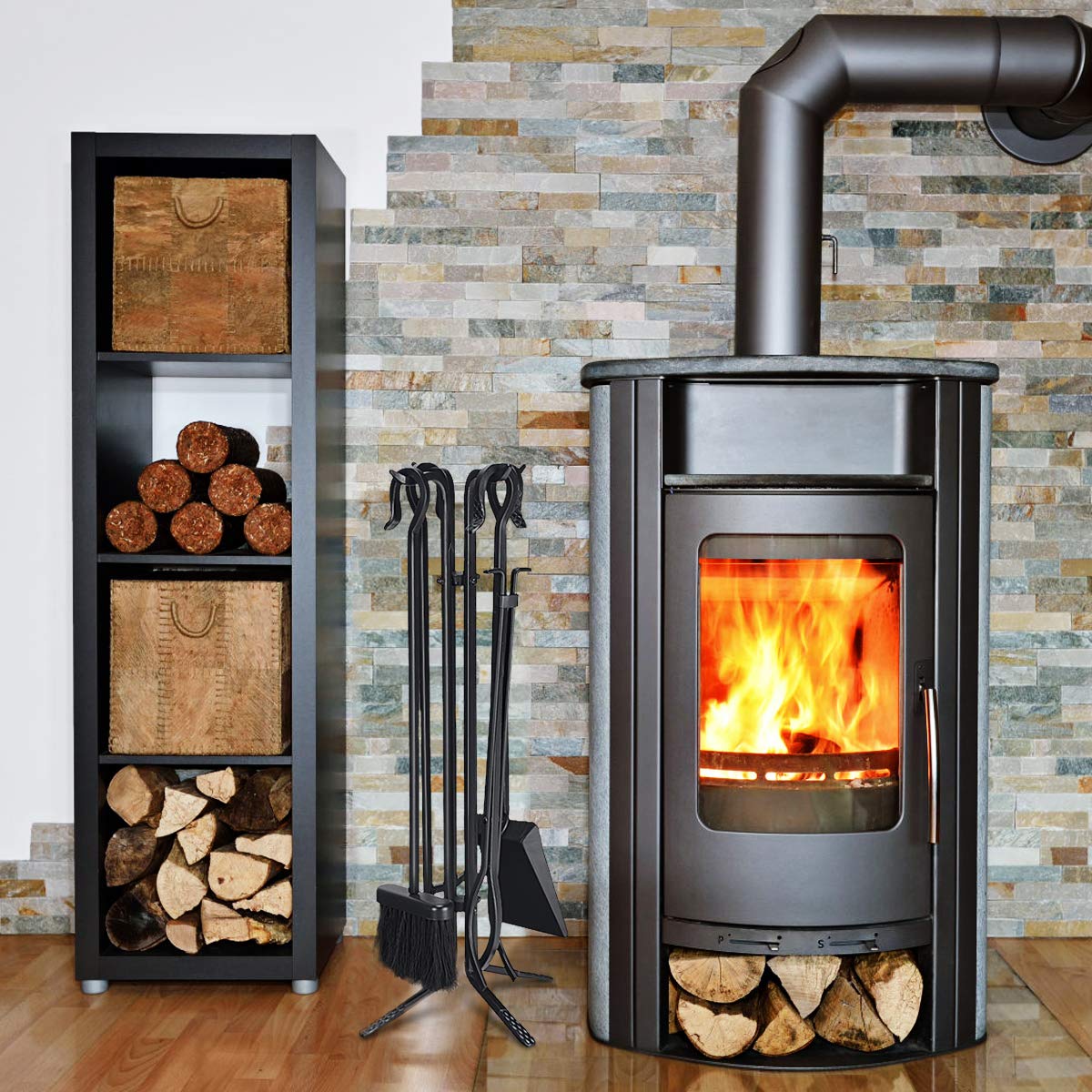 Black 5-Piece Fireplace Tool Set