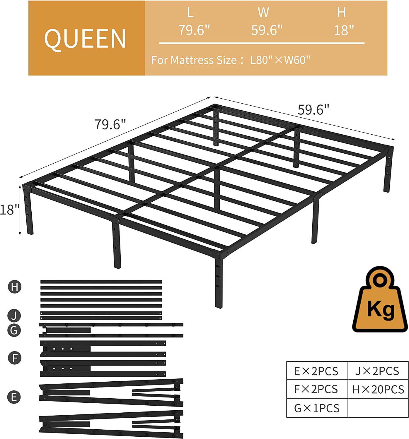 SUGIFT Queen Bed Frame, 14 Inch Metal Platform Bed Frame