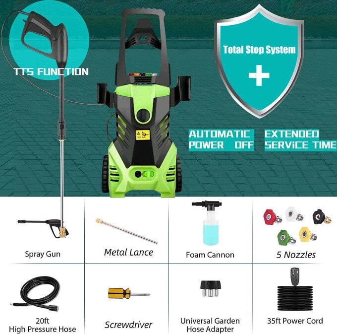 3000 PSI Electric High Pressure Washer with 5 Nozzles and Hose Reel
