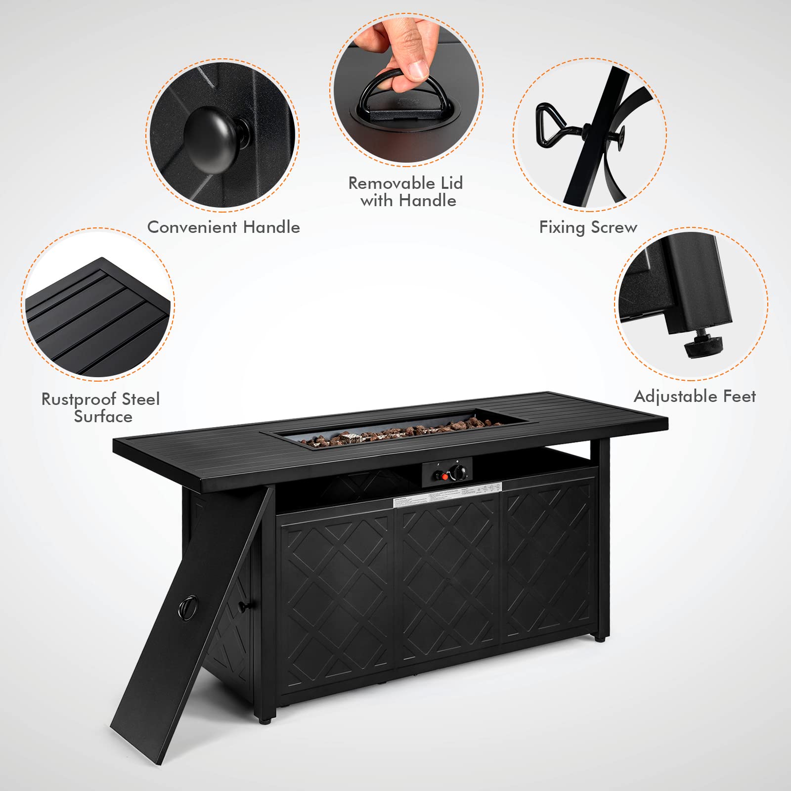 57 in. Rectangular Metal Propane Gas Fire Pit 50000 Btu Outdoor Fire Pit Table
