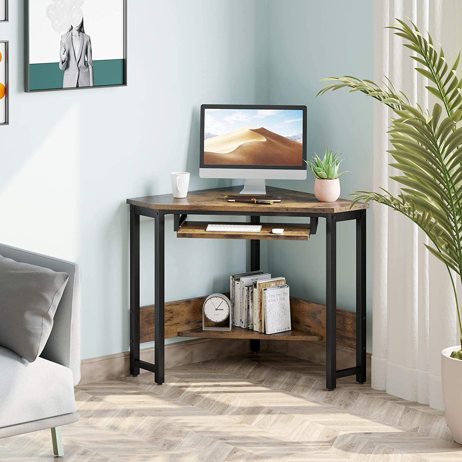 Triangle Top Computer Table SUGIFT Triangle Computer Desk,Corner Computer Desk Laptop Writing Tabl