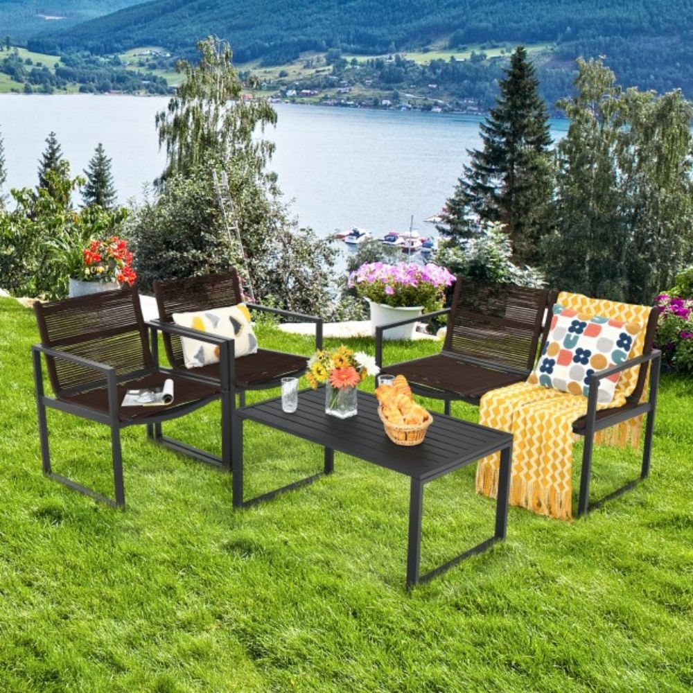 4-Piece Metal Patio Conversation Set with Loveseat Sofa
