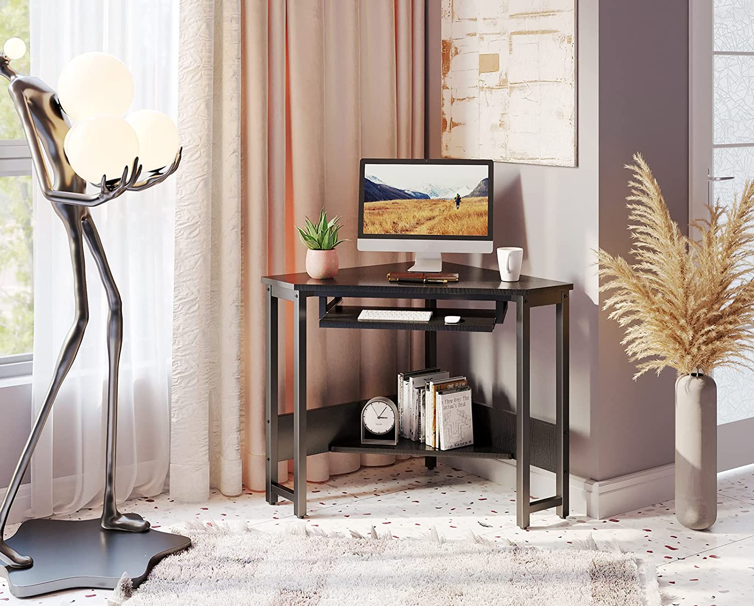 Triangle Top Computer Table SUGIFT Triangle Computer Desk,Corner Computer Desk Laptop Writing Tabl