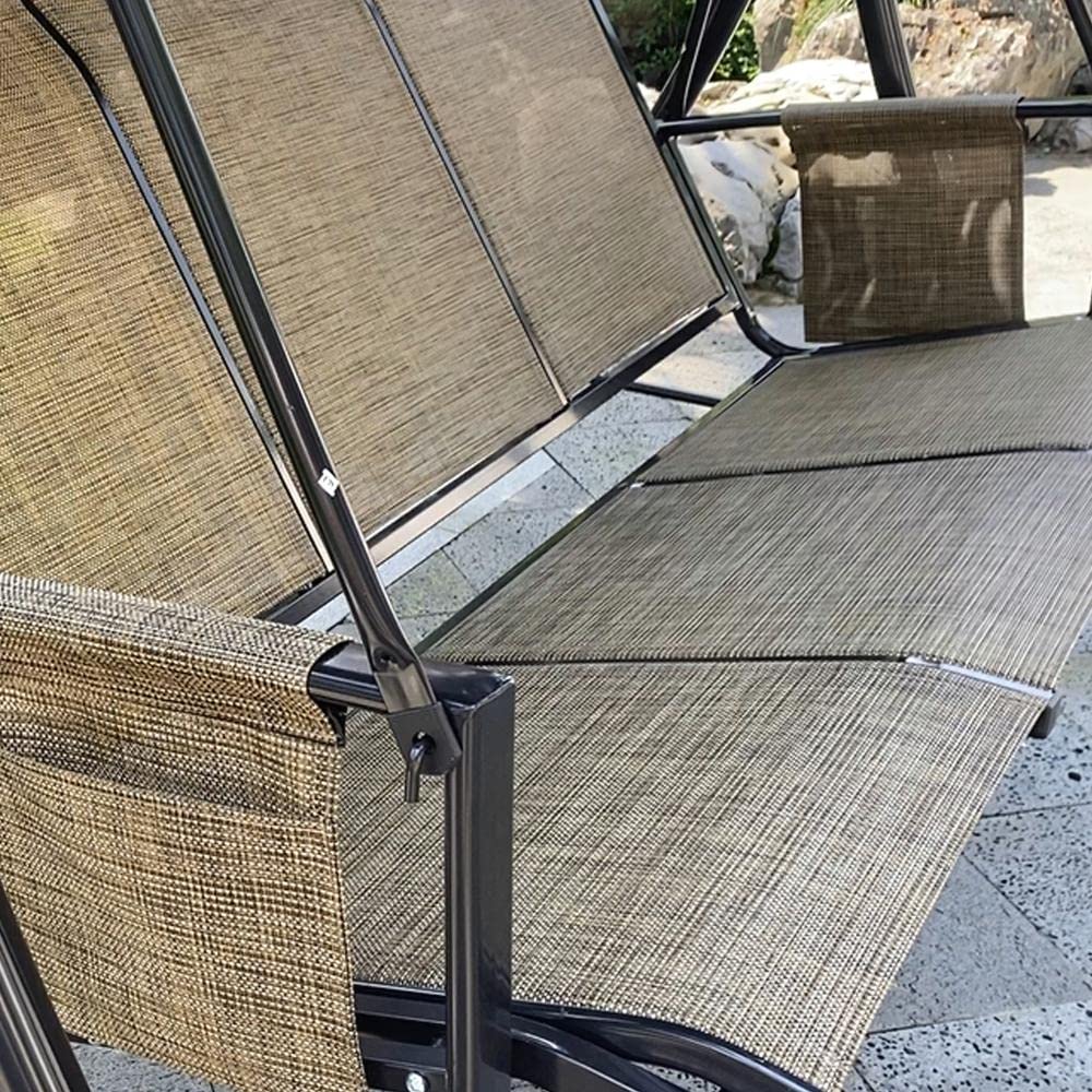 SUGIFT 3-Person Luxury Outdoor Porch Swing Chair With Side Bags and Adjustable Tilt Canopy in Brown