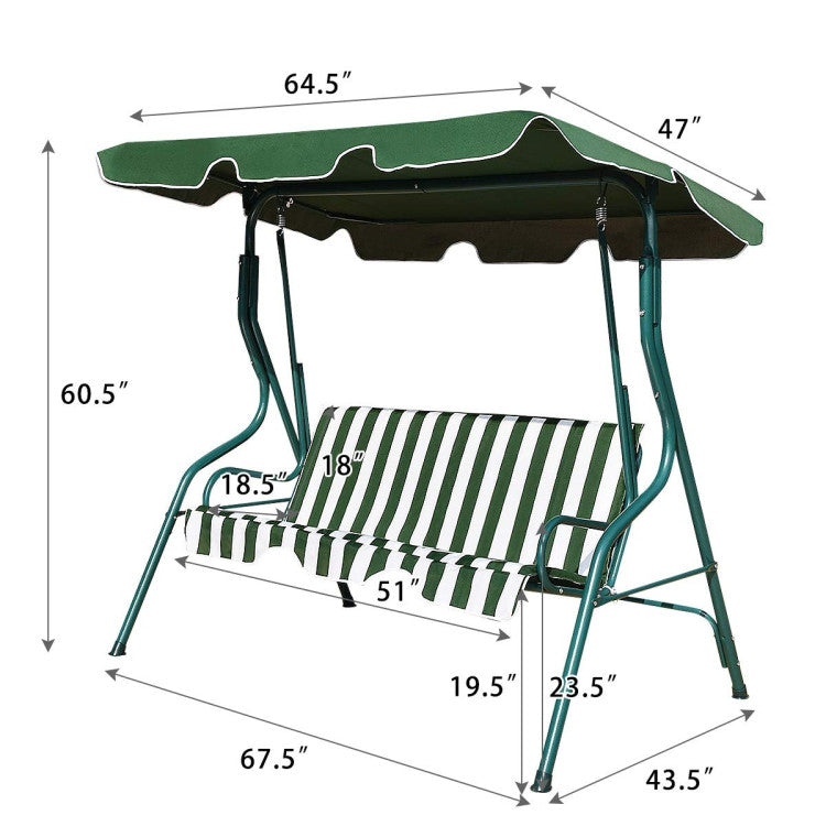 3-Person Steel Outdoor Patio Swing Chair with Cushion and Canopy
