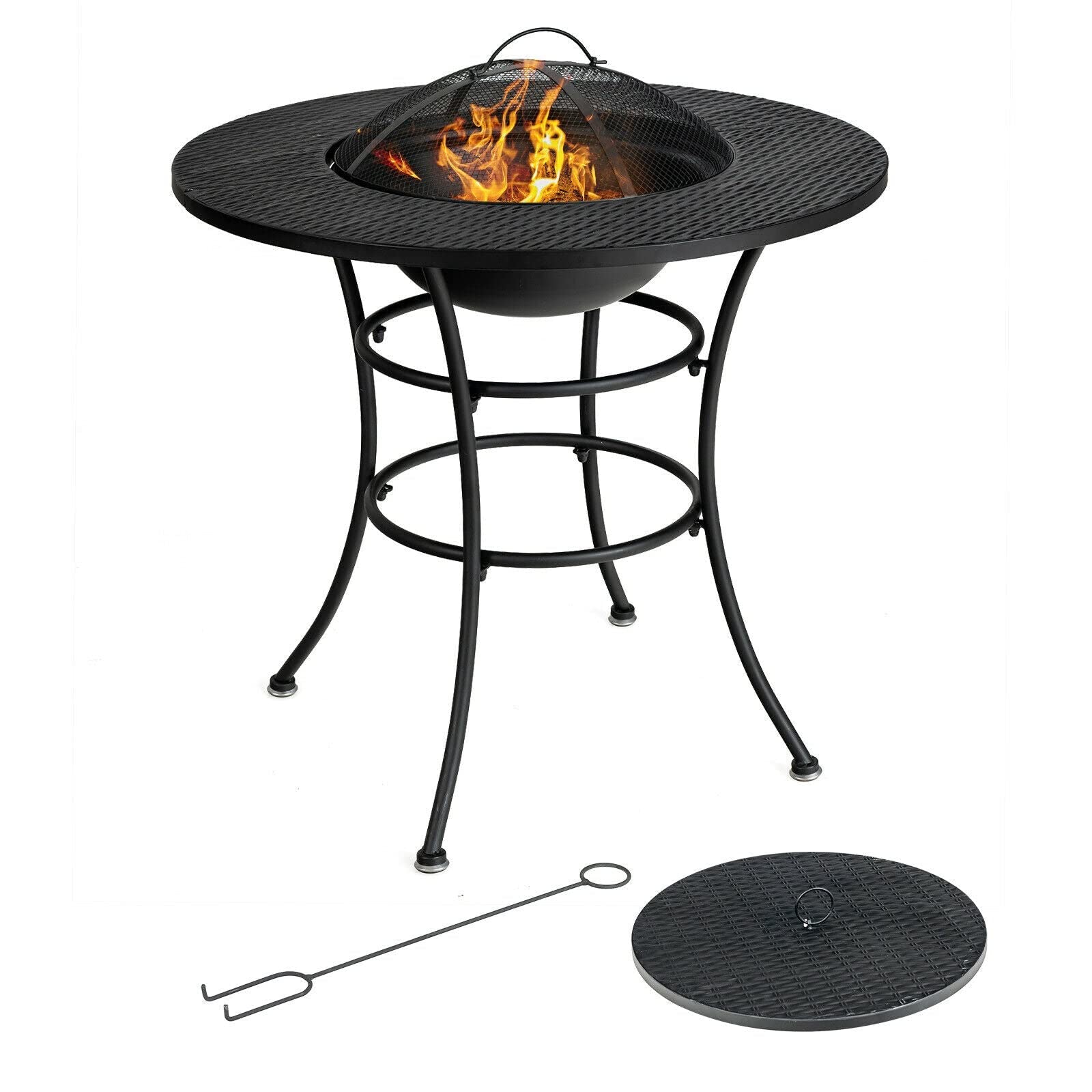 31.5 in. Metal Outdoor Fire Pit with Grill and Poker
