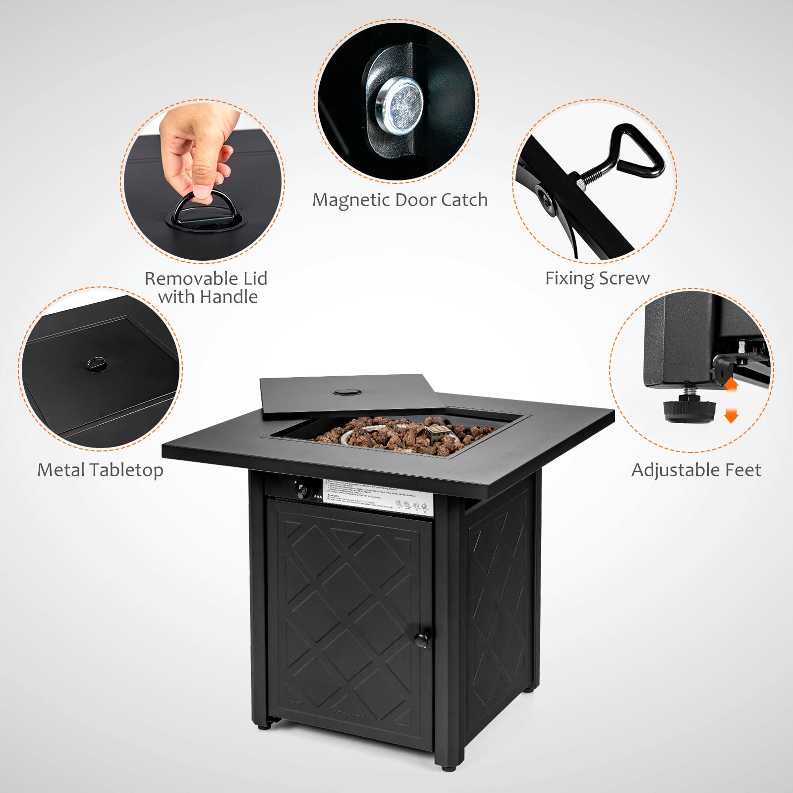 50000 BTU 28 in. x 25.5 in. Metal Square Outdoor Propane Gas Fire Pit Table with Lava Rock