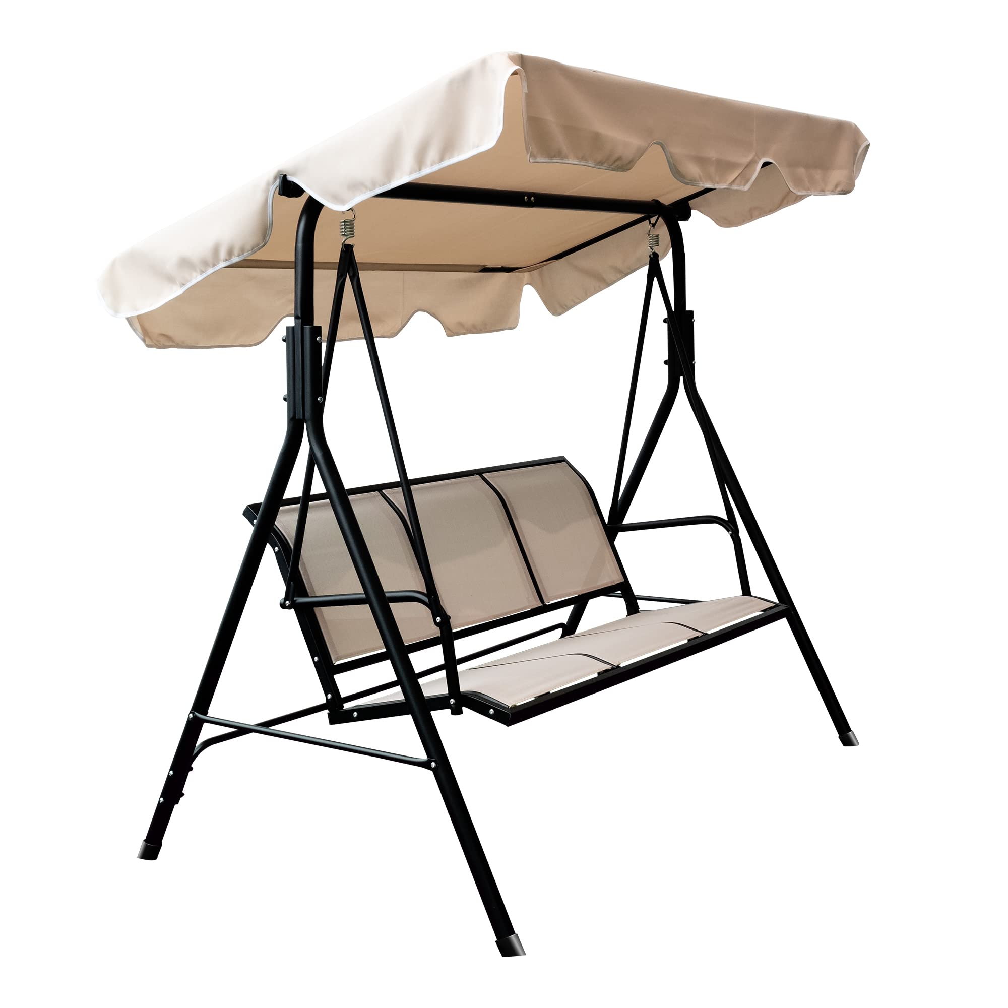 SUGIFT 3-Person Outdoor Porch Swing Chair with Adjustable Canopy in Beige