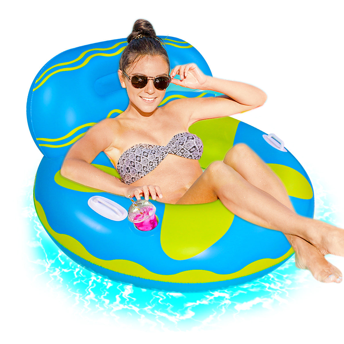 SUGIFT Inflatable Swimming Pool Float for Adult, Pool Lounger Float with Cup Holder and Handles