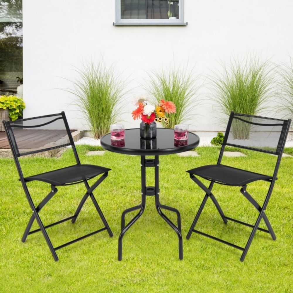 3-Piece Outdoor Metal Folding Patio Conversation Set