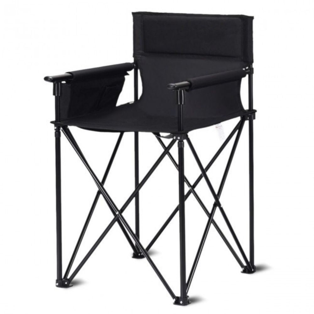 38 in. Oversized High Camping Portable Fishing Black Metal Folding Beach Chair