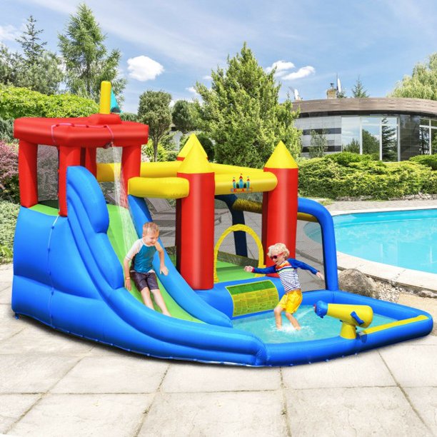 Inflatable Bounce House, Bouncer with Water Slide Splash Pool without Blower
