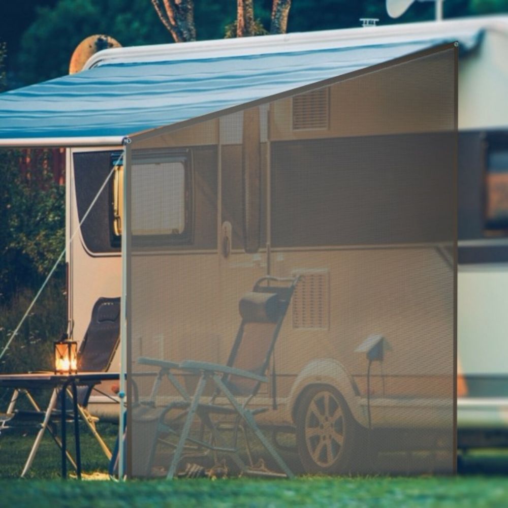 7 ft. x 9 ft. Black RV Awning Side Mesh Screen Sunshade with Complete Kits