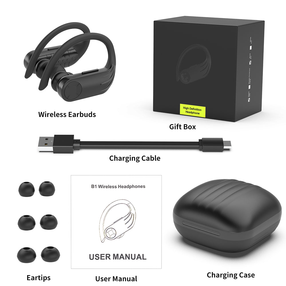 SUGIFT Wireless Earbuds Bluetooth Headphones 5.0 True Wireless Sport Earphones Built-in Mic in Ear Running Headset with Earhooks Charging Case Compatible with iPhone 12 Pro Max XS XR Samsung Android