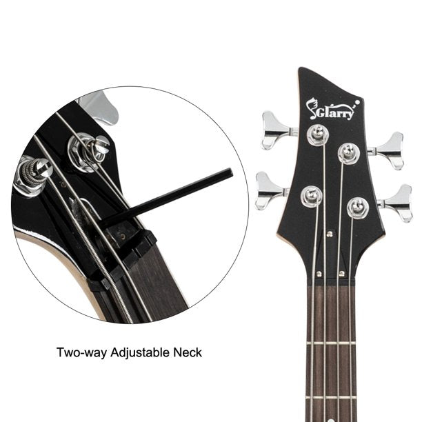 Luobod Burning Fire Electric Bass Guitar Full Size 4 String, Sunset Color