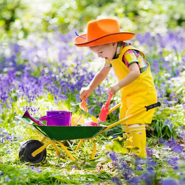 SUGIFT Kids Wheelbarrow Outdoor Garden Backyard Play Toy Kids Metal Wheelbarrow