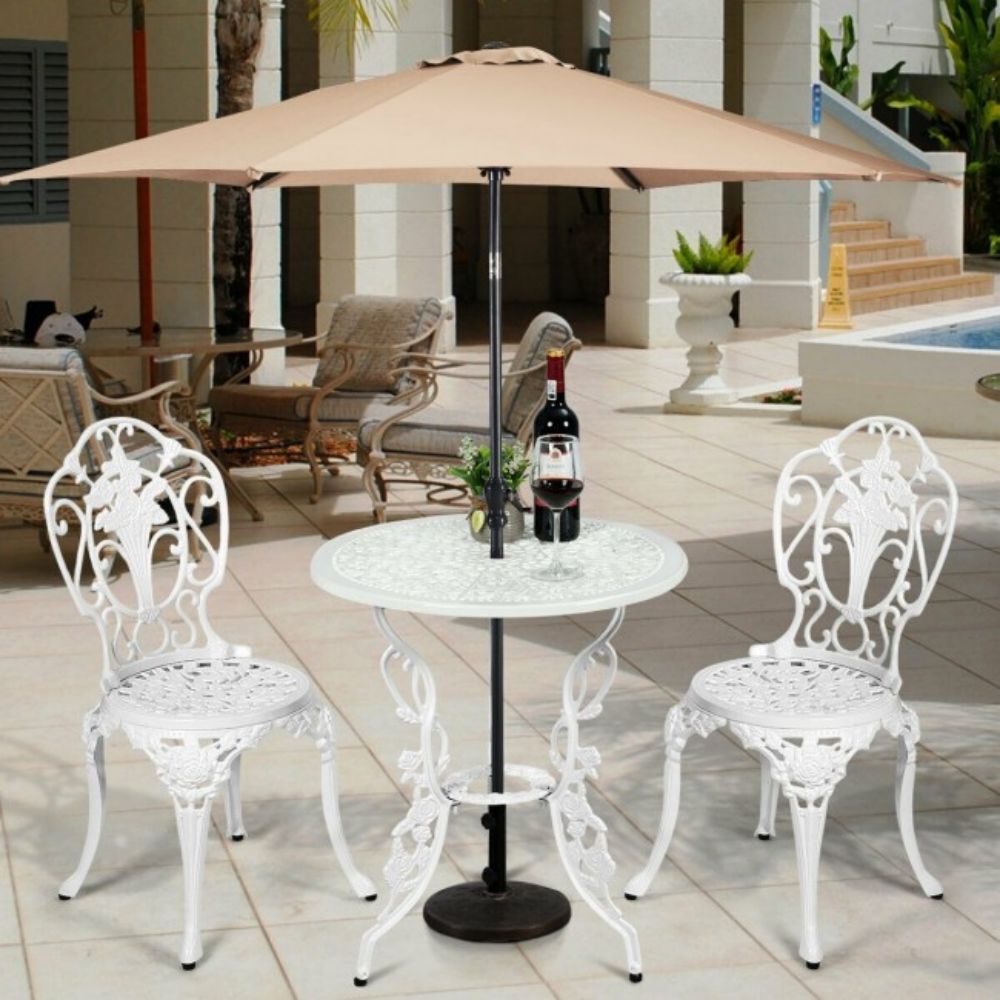 3-Piece Cast Aluminum Patio Table Chairs Furniture Outdoor Bistro Set