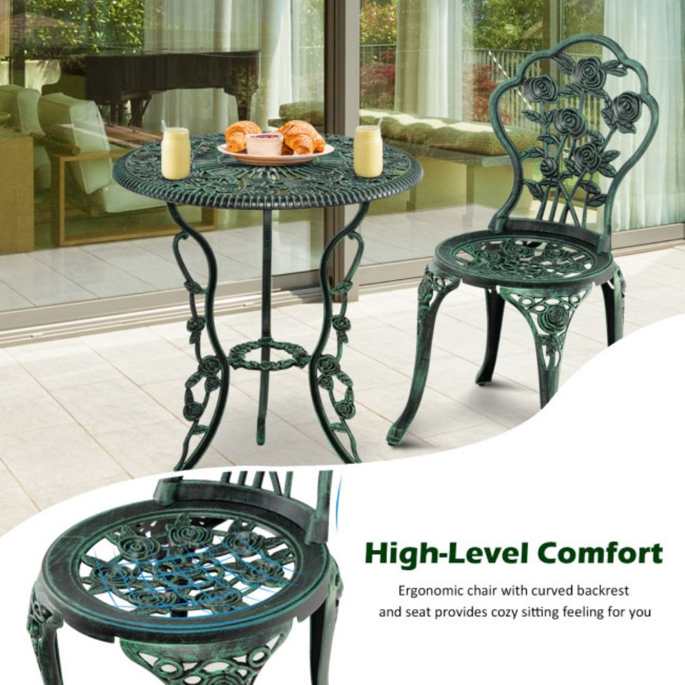 3-Piece Cast Aluminum Patio Table Chairs Furniture Outdoor Bistro Set