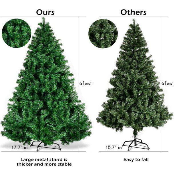 SUGIFT Artificial Christmas Tree 6ft with 1,000 Tips, Metal Base, Green