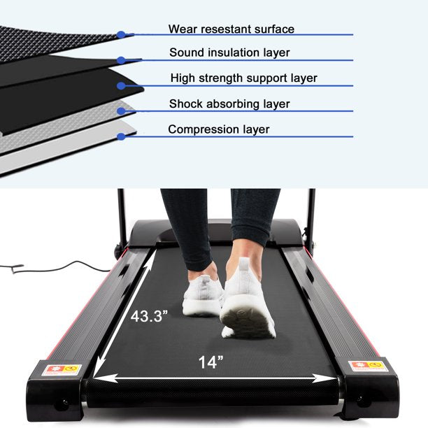 SUGIFT Smart Electric Folding Treadmill with Incline 2.5HP 12KM/H Electric Treadmill for Home, Bluetooth Music Cup Holder Heart Rate Sensor