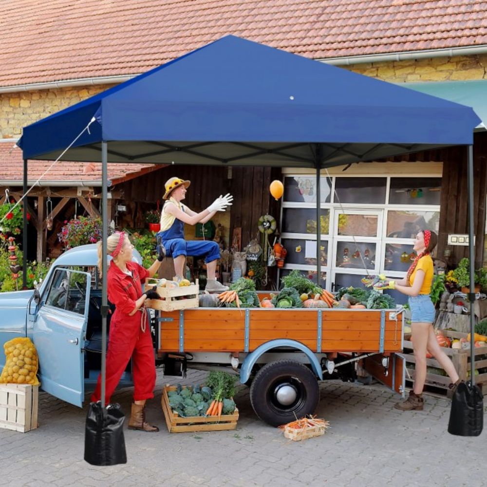 8 ft. x 8 ft. Blue Outdoor Pop-Up Canopy with Roller Bag and Sand Bags
