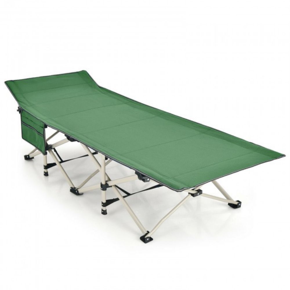 Green Wide Foldable Camping Cot with Carrying Bag