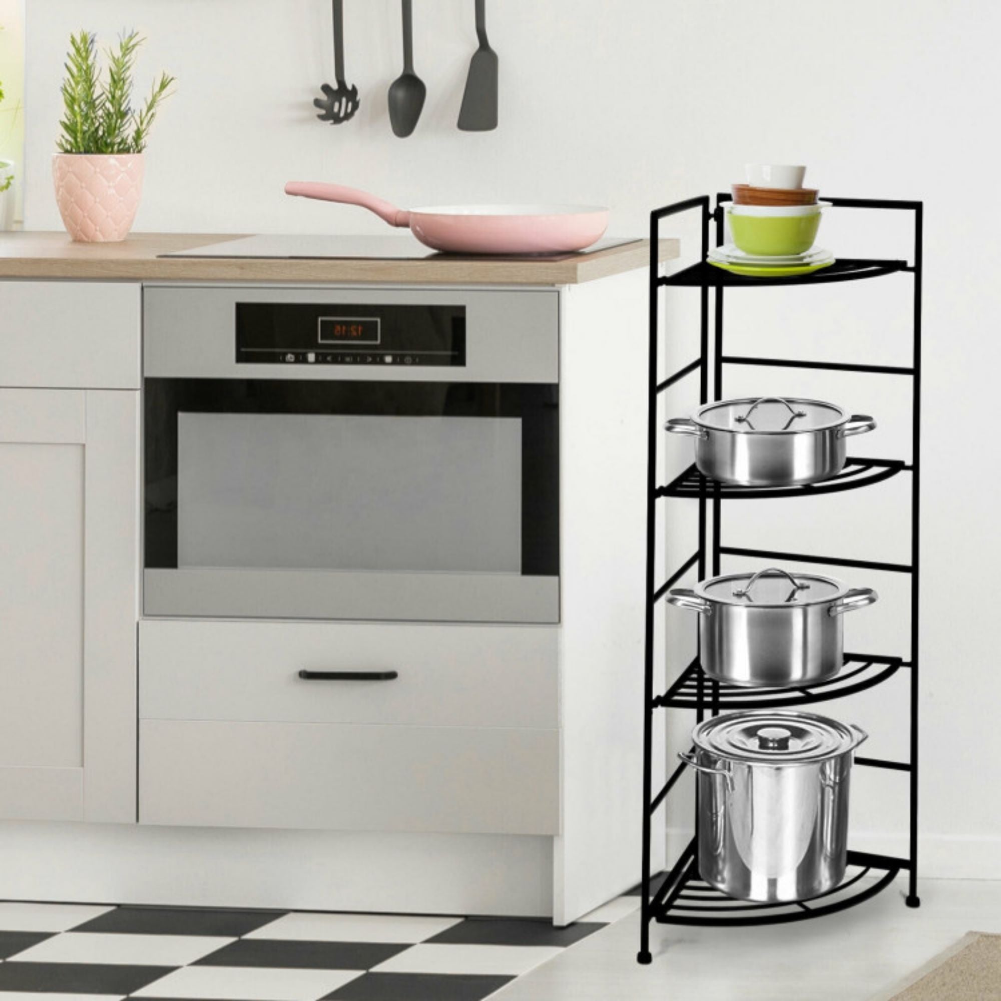 Indoor/Outdoor Folding Black Metal Shelf Plant Stand Storage Open Shelf Corner Display Rack (4-Tier)
