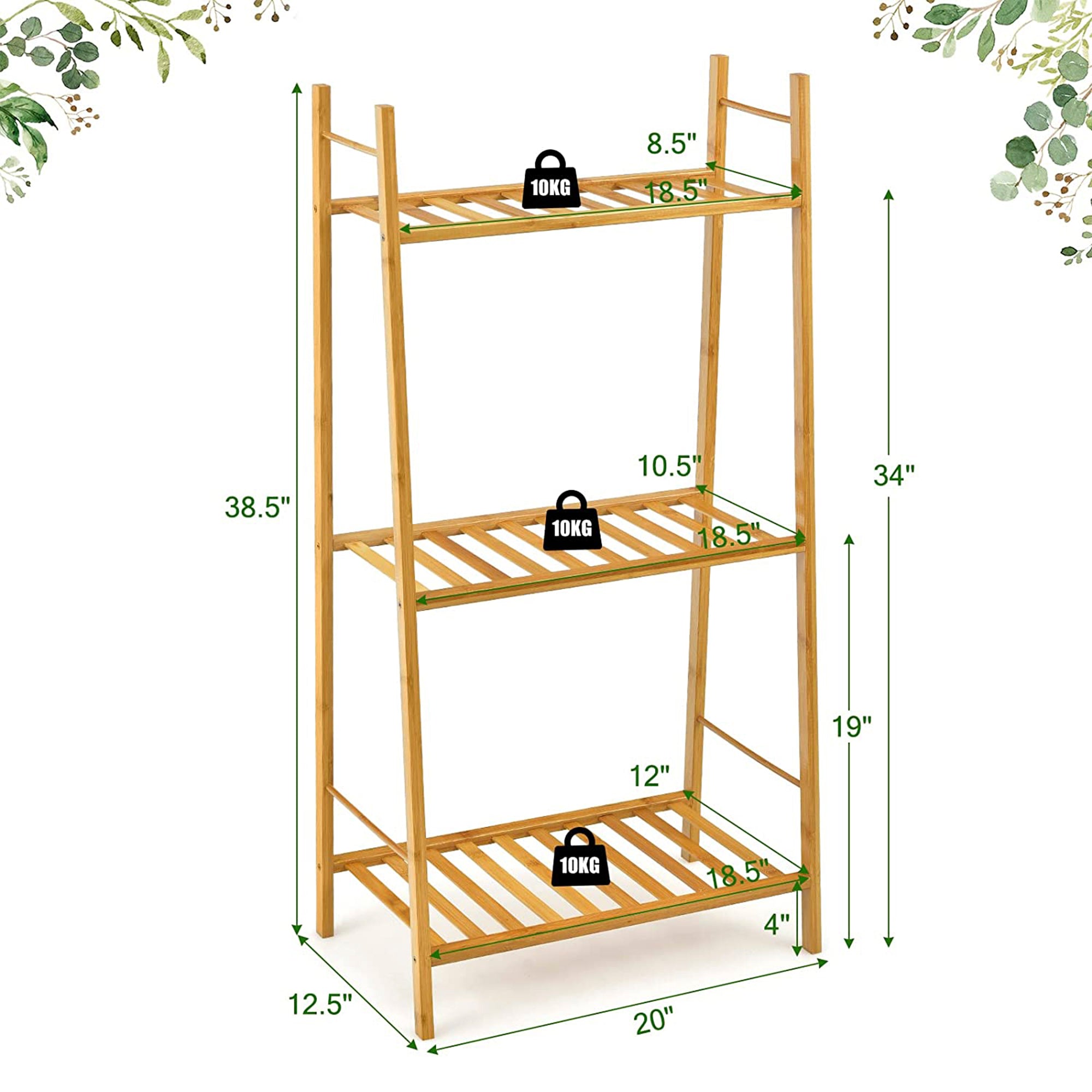 Indoor/Outdoor Natural Bamboo Wood Ladder Plant Stand Display Holder (3-Tier)