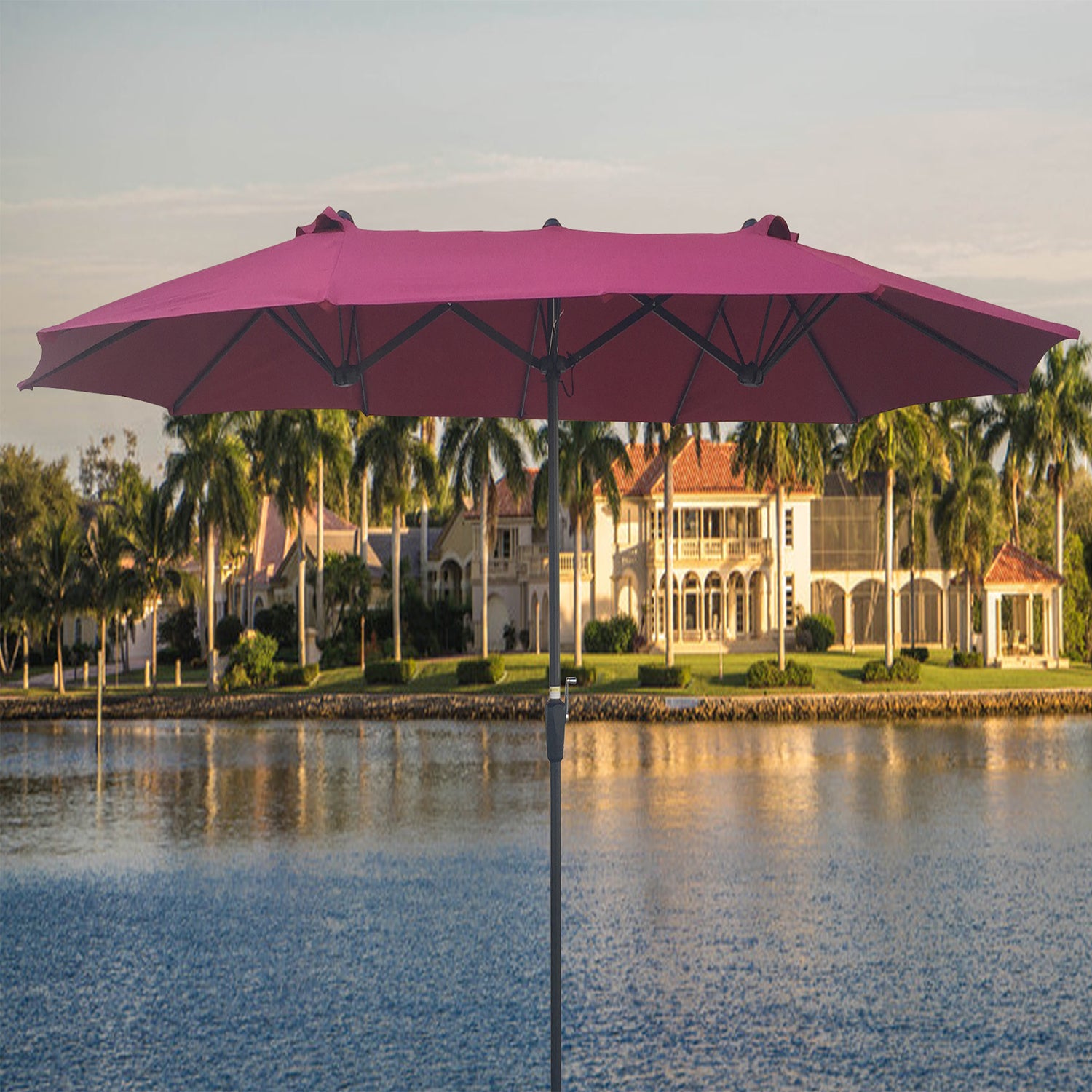 SUGIFT 15Ft Double-Sided Outdoor Patio Market Umbrella with Crank in Burgundy