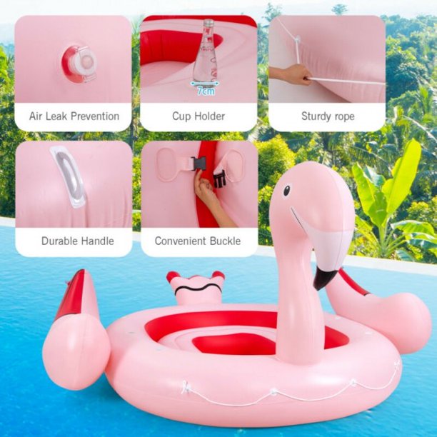 SUGIFT Inflatable Flamingo Floating Island for Pool, Lake and River, Suitable For 4-6 People