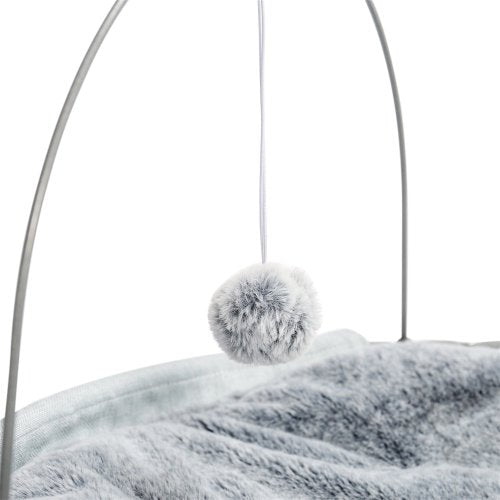 SUGIFT 17.7 Inch Cat Bed Cat Hammock Soft Plush with Dangling Ball for Cats and Small Dogs Gray
