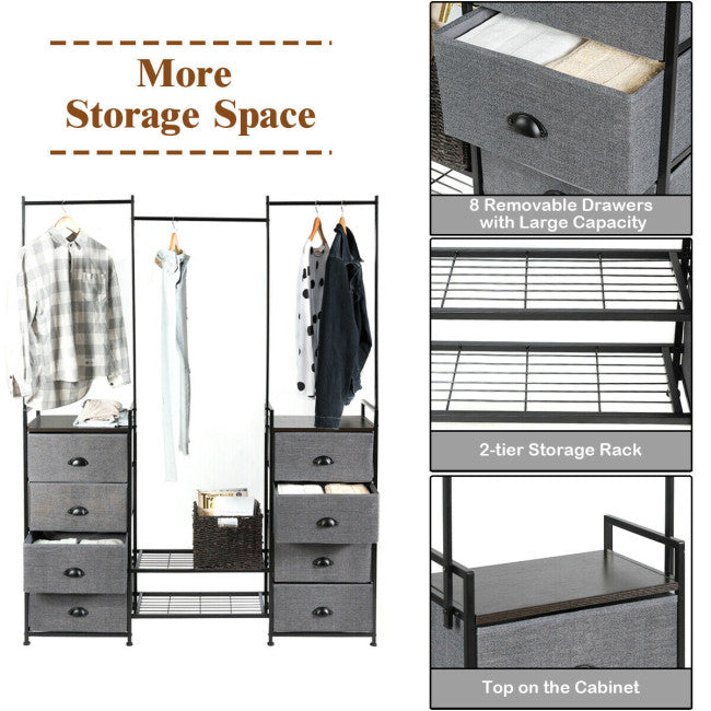 SUGIFT 8 Drawer Fabric Dresser with Rack Multifunctional Storage Tower Metal