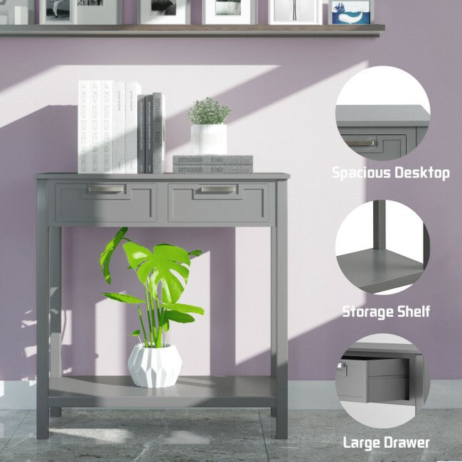 SUGIFT Entryway Storage Shelf with 2 Drawers Accent Console,Gray