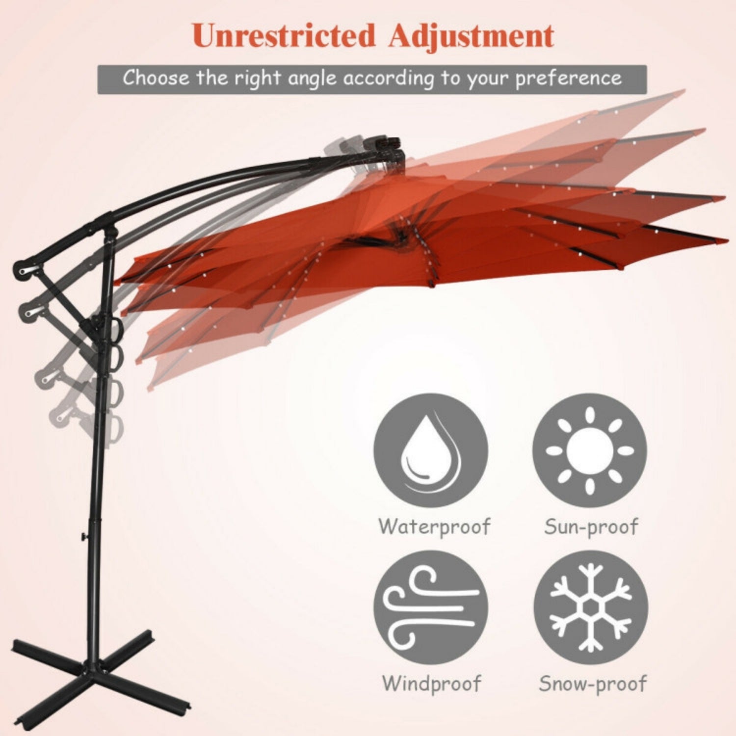 SUGIFT 360¡ãRotation Solar Powered LED Offset Umbrella without Weight Base, Orange
