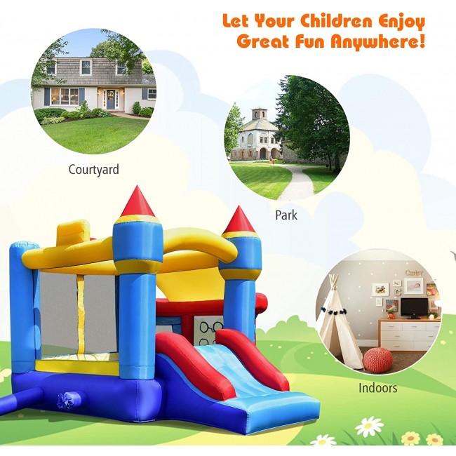 SUGIFT Inflatable Castle Slide Bounce House with Ball Pit and Basketball Hoo