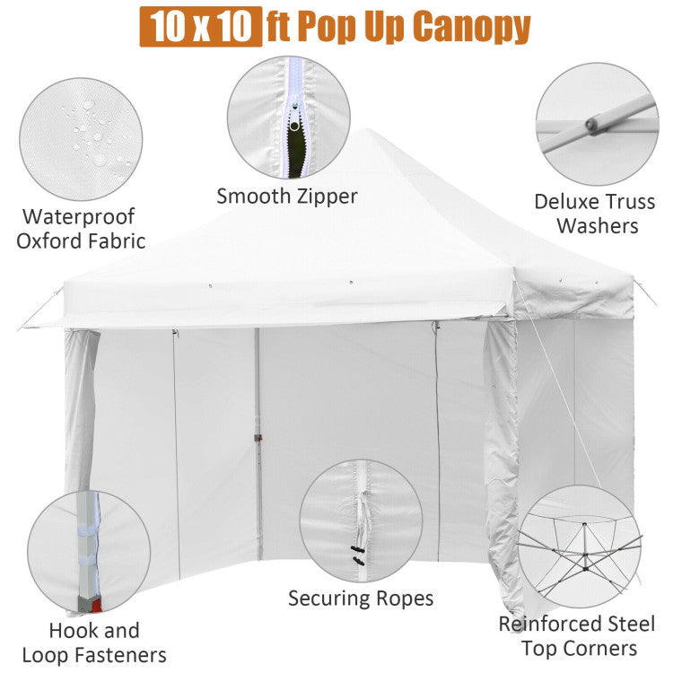 10 ft. x 10 ft. White Canopy Pop Up Tent with Removable Side Wall and Roller Bag