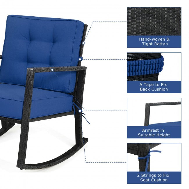 SUGIFT Patio Rattan Rocker Outdoor Glider Rocking Chair w/Cushion ,Navy